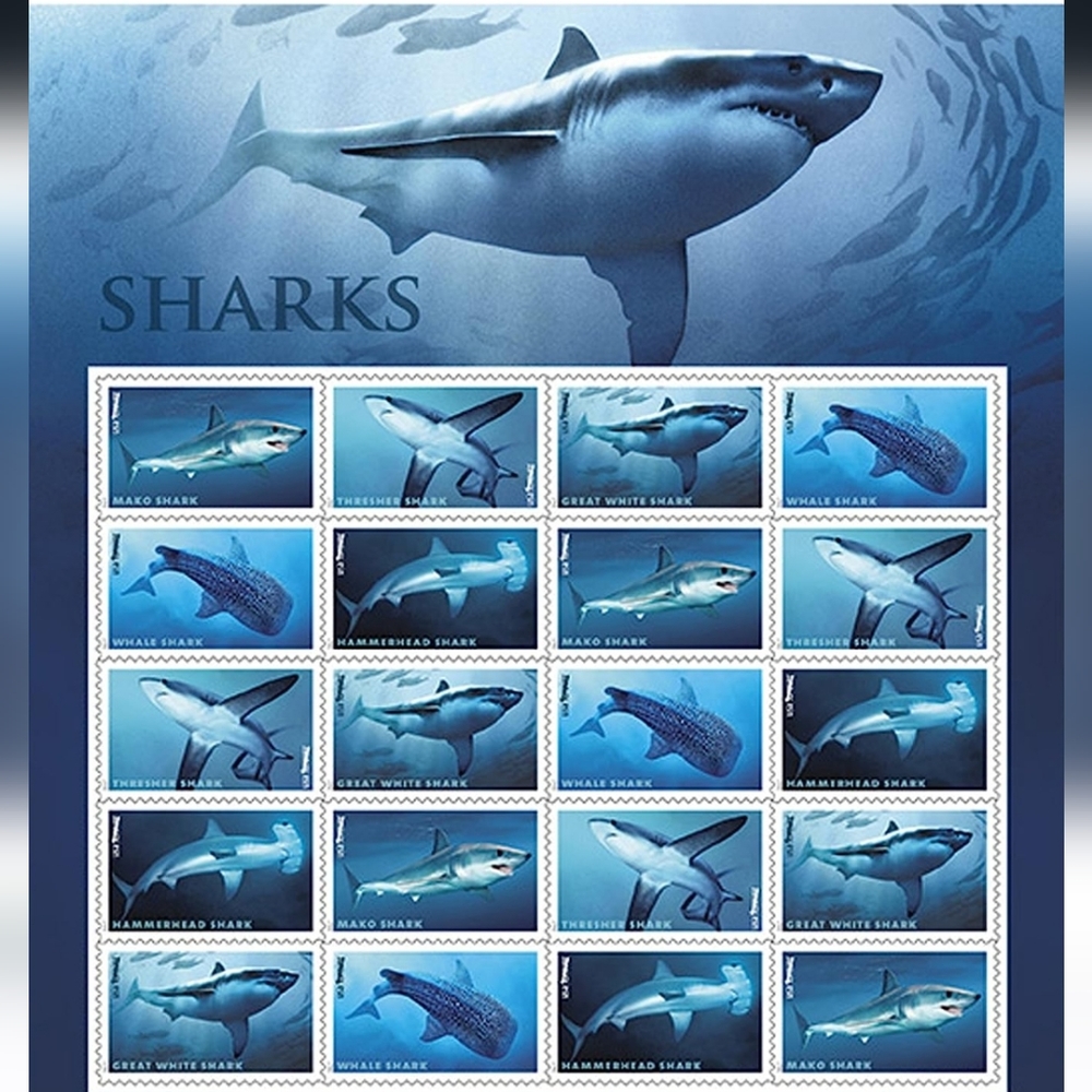 100 Sharks 2017 Forever Postage‎ Stamps USPS Postal Shark Bachelor Wedding Party